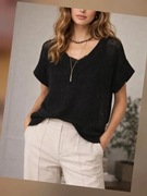 Maxi blue czarne ażurkowy sweterek, elegancka bluzka 42/ 44