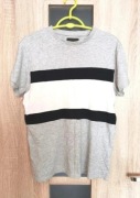 Szary t-shirt męski z paskami krótki rękaw rozmiar S