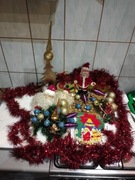 Duży zestaw choinkowy vintage PRL Mikołaj z pozytywką i ozdoby