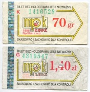 Bilet MPK Łódź - 70gr, 1.40zł 