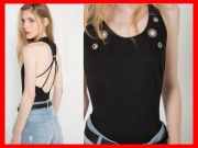 NOWE CZARNE BODY BERSHKA OZDOBY KÓŁKA 38 M L