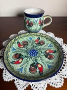 Zestaw kubek talerz ceramika bolesławiecka