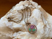 Stary Naszyjnik Kollmar Kette Wisiorek Róża Emalia Antyk