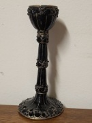 Mosiężny Świecznik Vintage Czarna Emalia Kamienie Goth Retro Ciężki