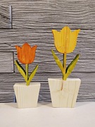 Figurka z drewna ; Tulipany z drewna ; Kwiaty ; Zestaw 2szt.