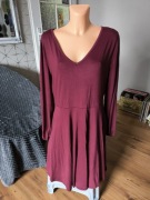 Moyabo sukienka z długim rękawem bordowa burgund elastyczna Rayon