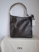 Zara torba shopper boho vintage ciemny brąz ćwieki nowa z metką