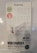 Ładowarka Hama Mini 100W GaN PD/QC 2x USB-C, 1x USB-A biała