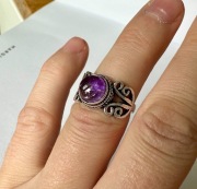 pierścionek srebrny Ametyst r 13 Indie unikat
