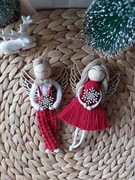 Aniołki makrama, para, zawieszki na choinkę