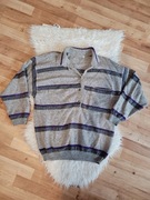 Sweter vintage z błyszczącymi paskami, rozmiar 38, unikatowy styl retro