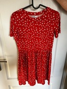 Letnia czerwona sukienka w kwiaty do kolan Cropp XS 34 kwiatki wiskoza