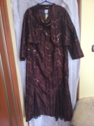 KOMPLET SUKIENKA WIECZOROWA  Z BOLERKIEM BRĄZ CEKINY 48 