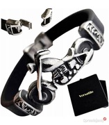 Bransoletka Męska Skórzana MOTOCYKL Stal 316L Prezent 22cm Skóra Naturalna
