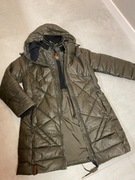 Długa ciepła zimowa kurtka w góry dwuwarstwowa z kapturem butelkowa zieleń