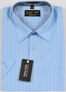 Koszula męska błękitna w paski na krótki rękaw kołnierzyk 40/41