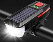 Mocna solarna lampka rowerowa LED z klaksonem i wbudowanym akumulatorem