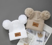 Komplet czapeczek dziecięcych niemowlęcych 0-3 2 czapki pompony