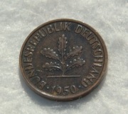 Niemcy RFN 2 fenigi pfennig 1950 J WiHM Hamburg KM# 106 Brąz Ładny stan