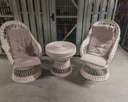 Meble wiklinowe ogrodowe biała wiklina stolik wysokie fotele