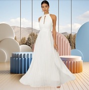 Kraimod, rozmiar M/L, biała długa suknia ślubna prosta minimalistyczna