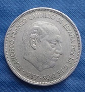 Moneta Hiszpania 25 peset 1957 Gwiazda 74