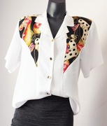 Wyjątkowa Biała Koszula*Perełka Vintage 80-te**42/XL**Print Scarf