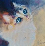 A.Giża KOTKA  obraz olejny 20/20 cm KOT KOTY