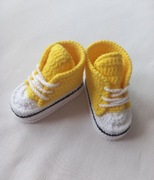 Ręcznie robione buciki niemowlęce żółte 10 cm handmade