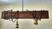 Lampa Drewniana Loft Edison, 2 żarówki. Żyrandol