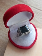 Pierścionek sygnet pierścień męski pierścionek kolor srebrny i czarny