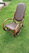 Fotel bujany drewniany, skóra, zabytkowy 