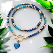 Naszyjnik kamienie naturalne Lapis Lazuli Apatyt hematyt stal