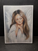 Obrazek na drewnie biały anioł