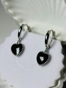 Czarne srebrne serca serduszka srebro 925 szkliwione prezent kołka kołeczka