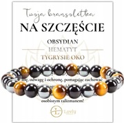 Bransoletka Szczęścia Ochronna HEMATYT TYGRYSIE OKO OBSYDIAN KULKA 6MM MOC