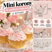 Mini korony srebrne do muffinek babeczek 3 szt. 2,8 x 1,6 cm