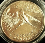 jaskółki HIRUNDINIDAE nominał 20000 zł 1993r, śr. 30 mm, masa 10,8g