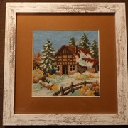 Obrazek wyszywany haft gobelinowy pejzaż zimowy
