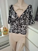 XL 42 czarnabiała krótka bluzka crop top animal print zebra grunge edgy