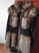 Płaszcz z futra srebrnego lisa i zamszu