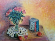 Obraz Olejny Martrwa Natura Róże Książki Kwiaty