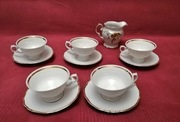 Zestaw.Filiżanki z podstawkami  x 5 + mlecznik.Porcelana Wałbrzych