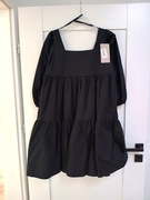 Diva's czarna świąteczna sukienka z 3/4 rękawem falbanka 38M 40L basic