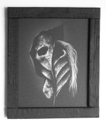 Ręcznie rzeźbiony obraz w blasze ... Rama opalona