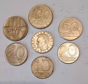Zestaw 7 monet obiegowych PRL - różne nominały i roczniki.