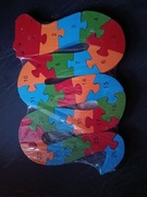 Drewniane puzzle wąż litery cyfry 3D układanka kolorowa prezent farma
