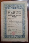 1934, Przemyśl, Świadectwo Przemysłowe, Hurtowny Skład Skór, pieczątka