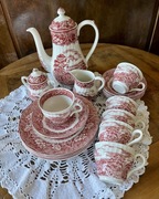 Porcelana angielska czerwona - zestaw do kawy i herbaty 