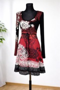 Desigual sukienka L czarno czerwona 40 wzory boho midi
